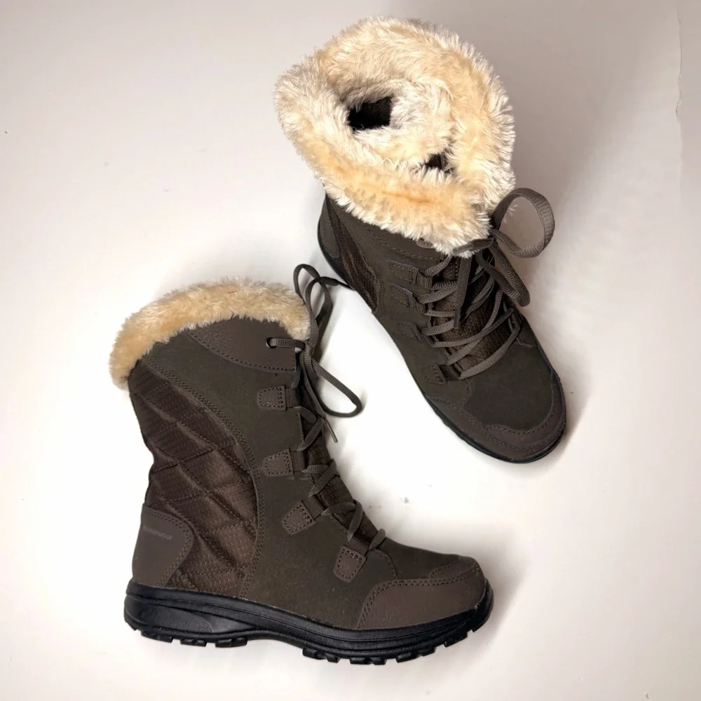 Columbia Women's Ice Maiden II Boots Waterproof Lace Up Brown Leather Size- 7